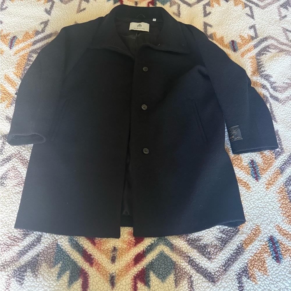 NWT Babaton Correa Funnel-Neck Wool Coat Black Size Large - Picture 9 of 13